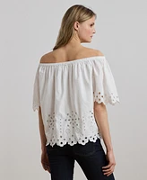 Lauren Ralph Women's Eyelet Cotton Off-the-Shoulder Blouse