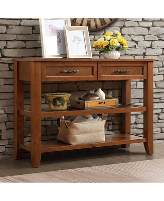 Mid-Century Style Solid Wood Console Table with Storage