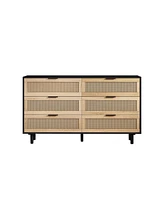 51.18" 6-Drawers Rattan Storage Cabinet Rattan Drawer, for Bedroom, Living Room