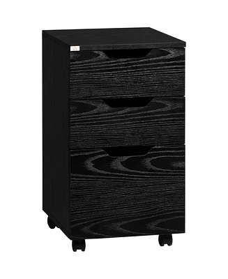 3 Drawer Office Storage Cabinet, Under Desk Cabinet with Wheels, Black Wood Grain