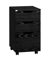 3 Drawer Office Storage Cabinet, Under Desk Cabinet with Wheels, Black Wood Grain