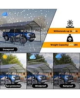 12X20 Ft Metal Carport, Outdoor Car Shelter All Weather, Heavy Duty Outdoor Galvanized Car Shelter for Car Boat Truck and SUVs Black