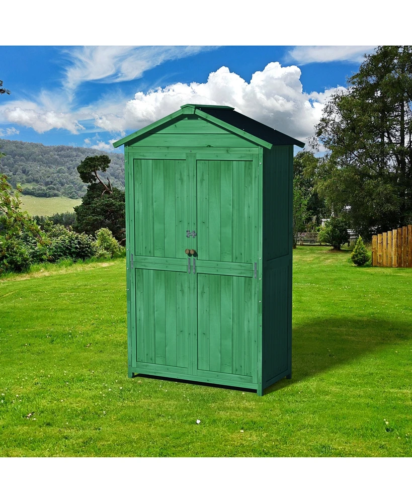 Outdoor 35.6"x 18.1"x 66.15" L Wood Storage Shed, Garden Tool Cabinet with Waterproof Asphalt Roof, Double Doors, Multiple-tier Shelves,Forest Green