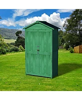 Outdoor 35.6"x 18.1"x 66.15" L Wood Storage Shed, Garden Tool Cabinet with Waterproof Asphalt Roof, Double Doors, Multiple-tier Shelves,Forest Green