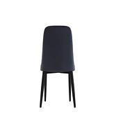 Set of 2 Modern Dining Chairs with Pu Leather Cushions, Black Metal (White and Blue)