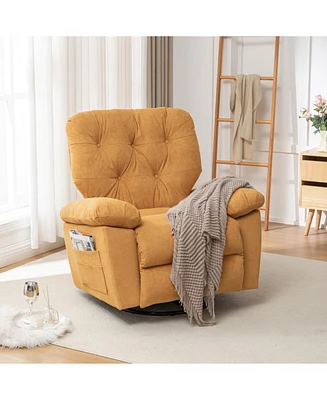 Yellow Relaxing Recliner Chair,Soft Artificial Fleece, Overstuffed, Swivel, Glider, Side Pocket