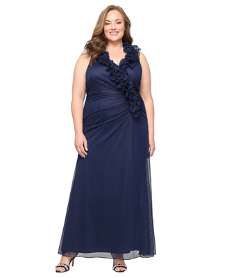 Alex Evenings Plus V-Neck Mesh A-Line Dress
