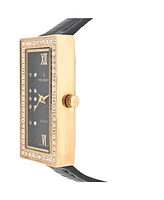 Peugeot Women's 35x20mm Crystal Bezel Watch with Glossy Black Leather Strap