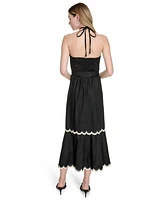Eliza J Women's Beaded-Strap Contrast-Trim Halter Midi Dress