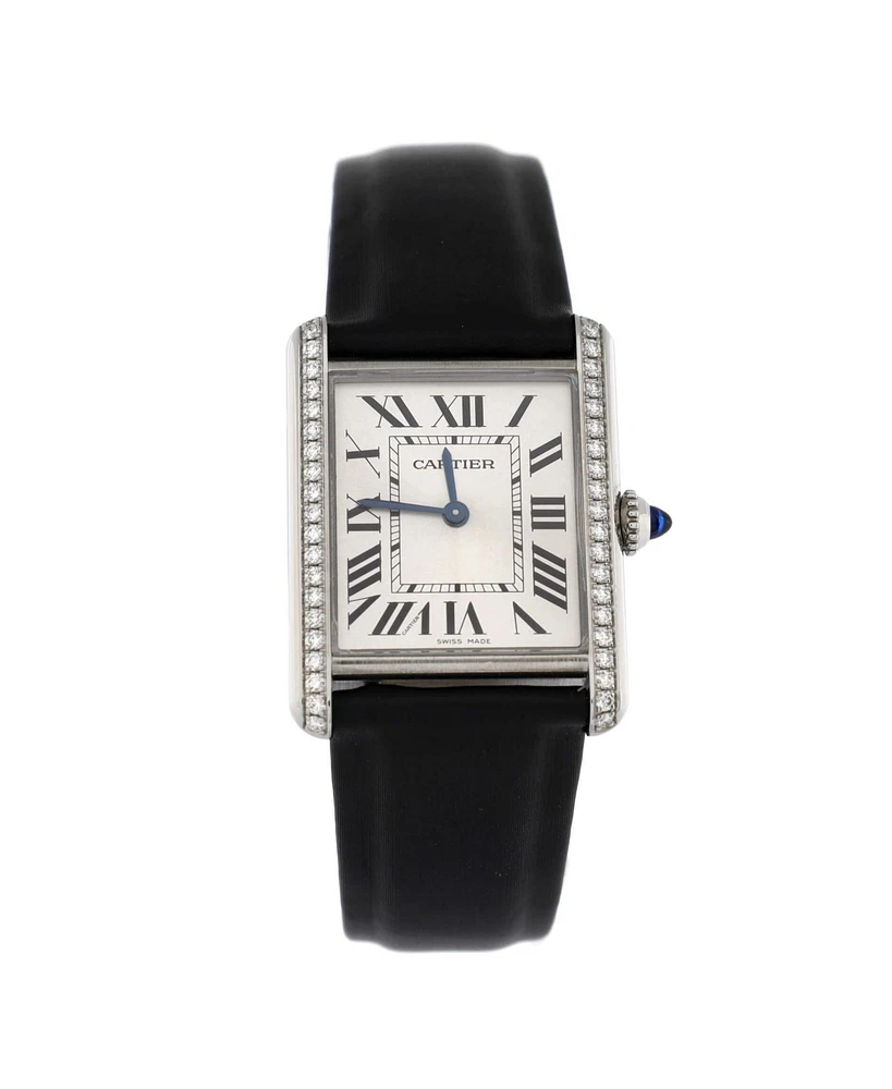 Pre-Owned Cartier Must de Cartier Tank Quartz Watch in Stainless Steel and Satin with Diamond Bezel 25mm