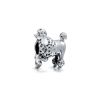 Bling Jewelry Poodle Dog Bead Charm for Animal Lover European Bracelet .925 Sterling Silver