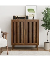 Farmhouse Buffet Cabinet with Louvered Doors - Walnut