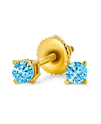 Bling Jewelry Minimalist Tiny .25CT Solitaire Cubic Zirconia Stud Earrings Gold Plated Sterling Silver Screw back