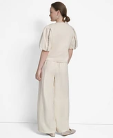 Dkny Women's Cotton Grommet-Trim Puffed-Sleeve Top