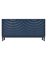 Navy Blue Sideboard with Wavy Doors & Arched Groove Design