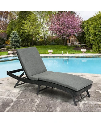 Mondawe Steel Folding Lounge Sets Outdoor Rattan Adjustable Back 3 Pieces Cushioned Patio Chaise with Table (Gray)