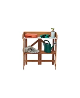 Folding Wooden Garden Work Bench with Shelves