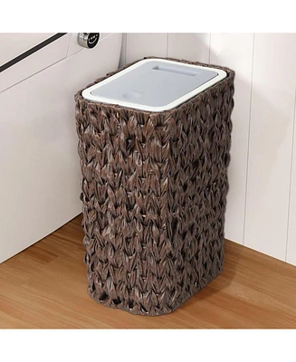 Small Bathroom Trash Can with Lid - Rattan Basket