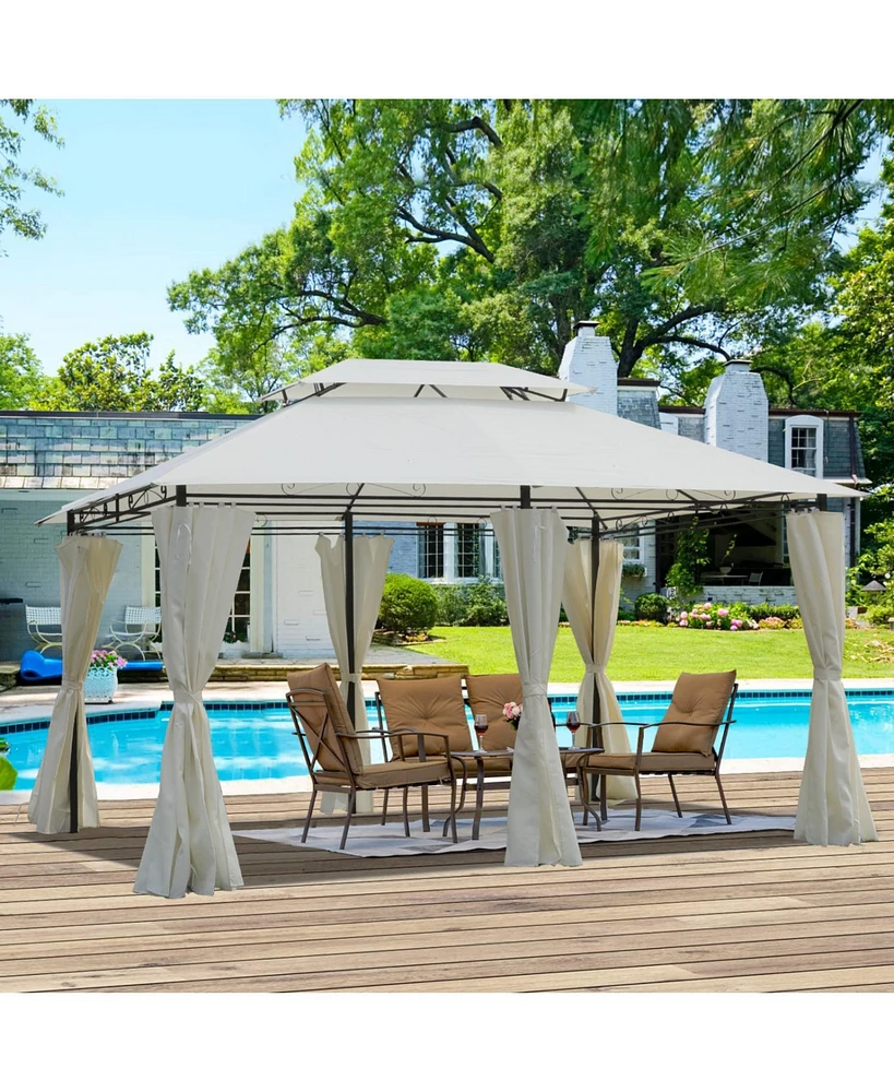 13x10 Outdoor Gazebo Canopy Tent w/ Mosquito Net - Beige