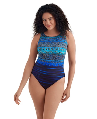 Longitude by Mimi Flamingo Just Shine Scoopback Highneck Modern Leg One Piece Swimsuit