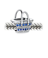 Bling Jewelry Beach Picnic Basket Glass Charm Bead Blue Cz Cubic Zirconia Sterling Silver For European Bracelet