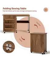 Folding Sewing Craft Table Shelf Storage Cabinet Home Furniture