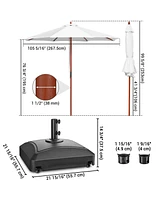 Yescom 9ft Solid Wood Outdoor Patio Umbrella with Base Included Parasol Wheels Stand for Bistro Market Garden Deck Yard Poolside White