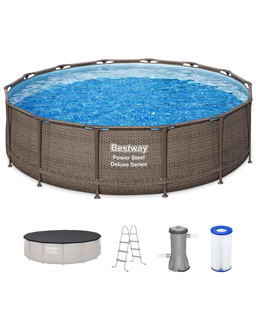 Bestway Power Steel 14' x 42" Above Ground Outdoor Swimming Pool Set with Pump