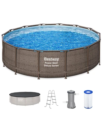 Bestway Power Steel 14' x 42" Above Ground Outdoor Swimming Pool Set with Pump