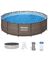 Bestway Power Steel 14' x 42" Above Ground Outdoor Swimming Pool Set with Pump