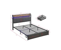 Full Bed Frame, Storage Headboard with Charging Station, Solid and Stable, Noise Free, No Box Spring Needed, Easy Assembly