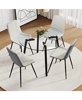 Glass Table & 4 Pu Chairs - Modern Minimalist
