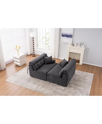 Gray 4-Seater Compression Sofa with Pillows