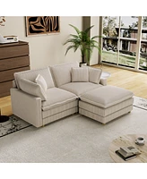 Beige Modular Sectional Sofa with Pillows for Living Room and Bedroom