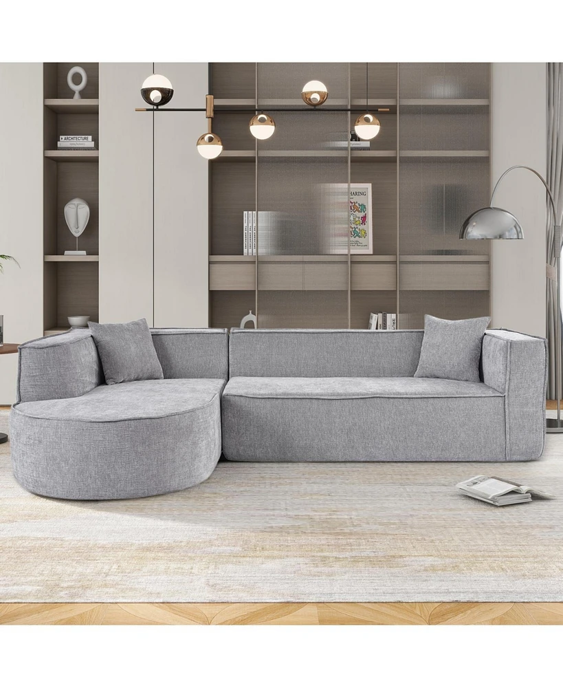 Modern L-Shape Sectional Sofa with Chenille Fabric and Pillows