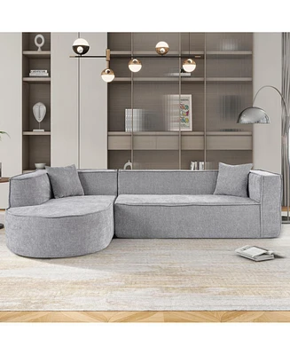 Modern L-Shape Sectional Sofa with Chenille Fabric and Pillows