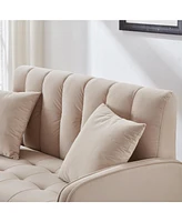 Modern Design Couch for Living Room Department Small Space Loveseat Smooth Velvet Upholstered Tufted Sofa Beige
