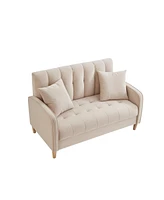 Modern Design Couch for Living Room Department Small Space Loveseat Smooth Velvet Upholstered Tufted Sofa Beige