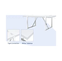 Modern Dining Table Set: 71" Mdf Table with 8 Pu Chairs