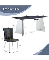 Black Marble Table & 4 Pu Chairs