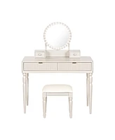 Vanity Desk Set with Mirror & Stool