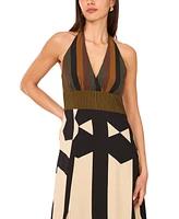 Vince Camuto Women's Mixed-Print V-Neck Maxi Halter Dress