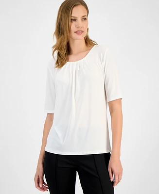 Kasper Women's Pleated Elbow-Sleeve Blouse, Regular & Petite