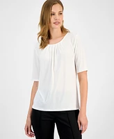 Kasper Women's Pleated Elbow-Sleeve Blouse, Regular & Petite