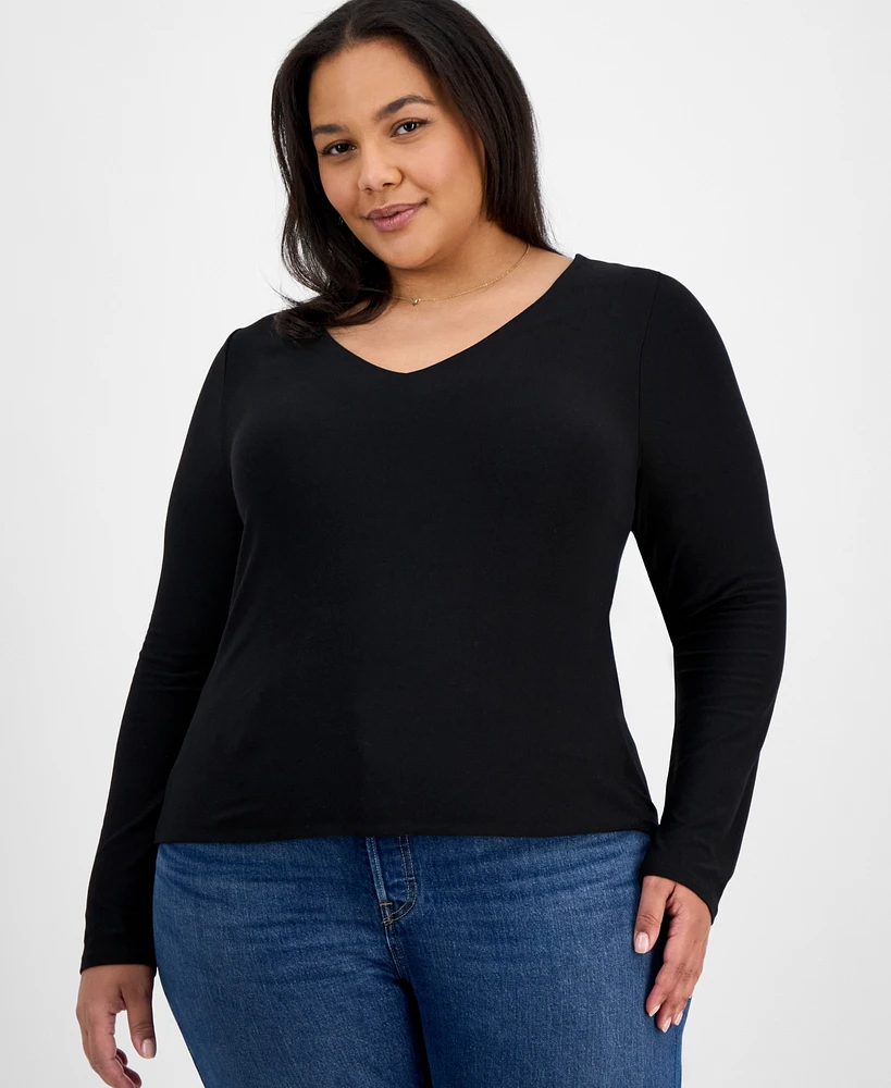 7th & Hudson Trendy Plus Double Layer V-Neck Top