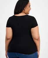 7th & Hudson Trendy Plus Double Layer Square-Neck Short-Sleeve Top