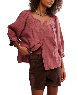 Free People Women's Lucy Cotton Button-Front Swing Blouse