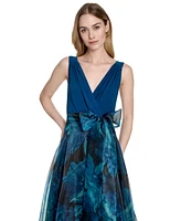 Eliza J Women's Surplice Printed-Skirt Sleeveless Gown