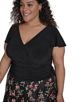Jessica Howard Plus Mixed-Media Mesh-Skirt Fit & Flare Dress