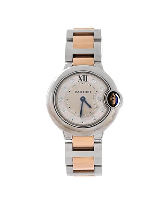 Pre-Owned Cartier Ballon Bleu de Cartier Quartz Watch in Stainless Steel and Rose Gold with Diamond Markers 28mm